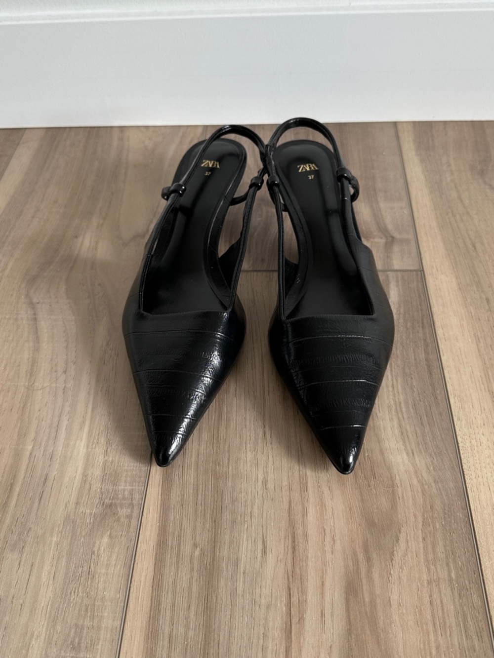 Zara Black Patent Slingback Kitten Heel Pumps